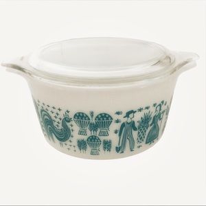 Pyrex Butterprint #473 Turquoise on white round